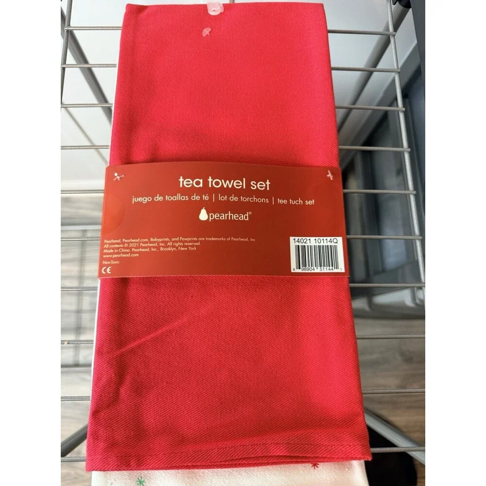 Pearhead 2pc Christmas Tea Towels Set, Red/White/Green 100% Cotton